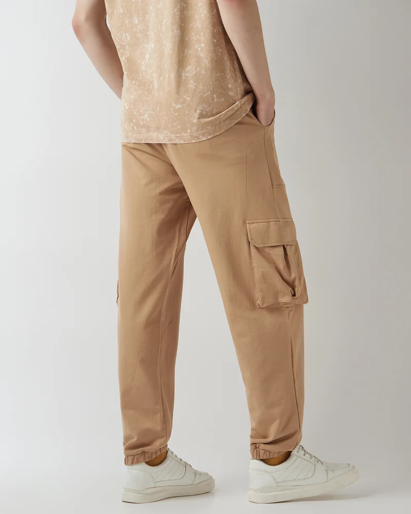 bewakoof  Men's Ginger Root Brown Oversized Cargo Warm Joggers for Men | Best Price UAE